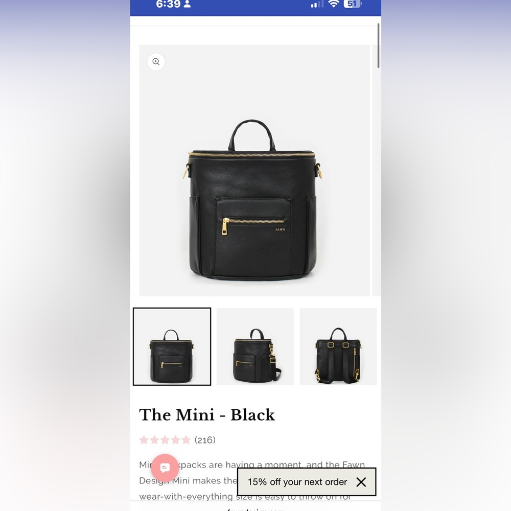 Fawn Design Black Bag with Gold Details - Picture 1 of 7